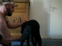 Man loves to give his dog an big O